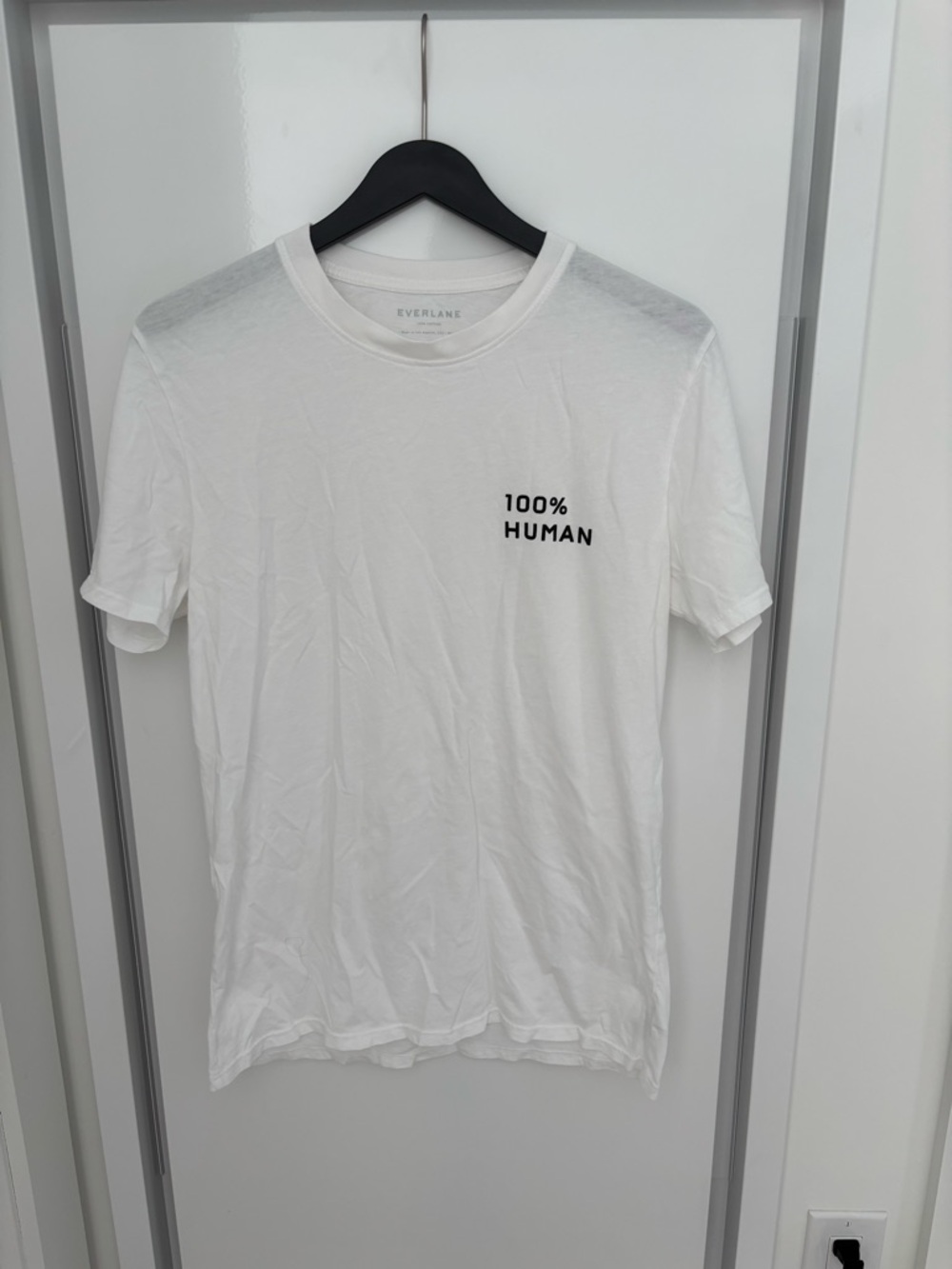 Everlane White Crewneck Tee with '100% HUMAN' Chest Print